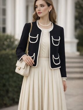 Joseph Ribkoff Jacket/blazer 12 black with white trim pockets old money luxury